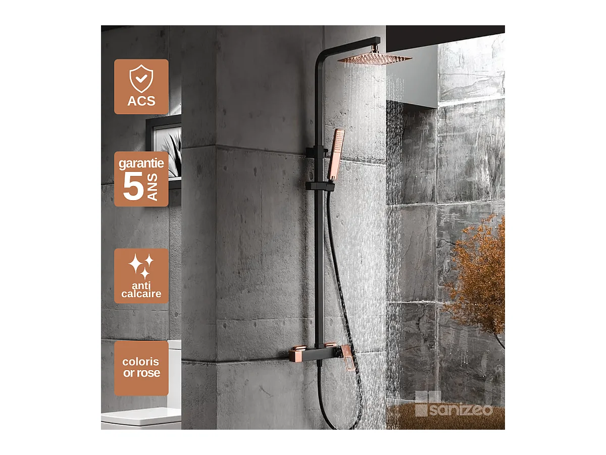 Colonne de Douche Noir/Or Rose anti-calcaire - Design Moderne et Économie d'eau - Kit Complet SUECIA IMEX