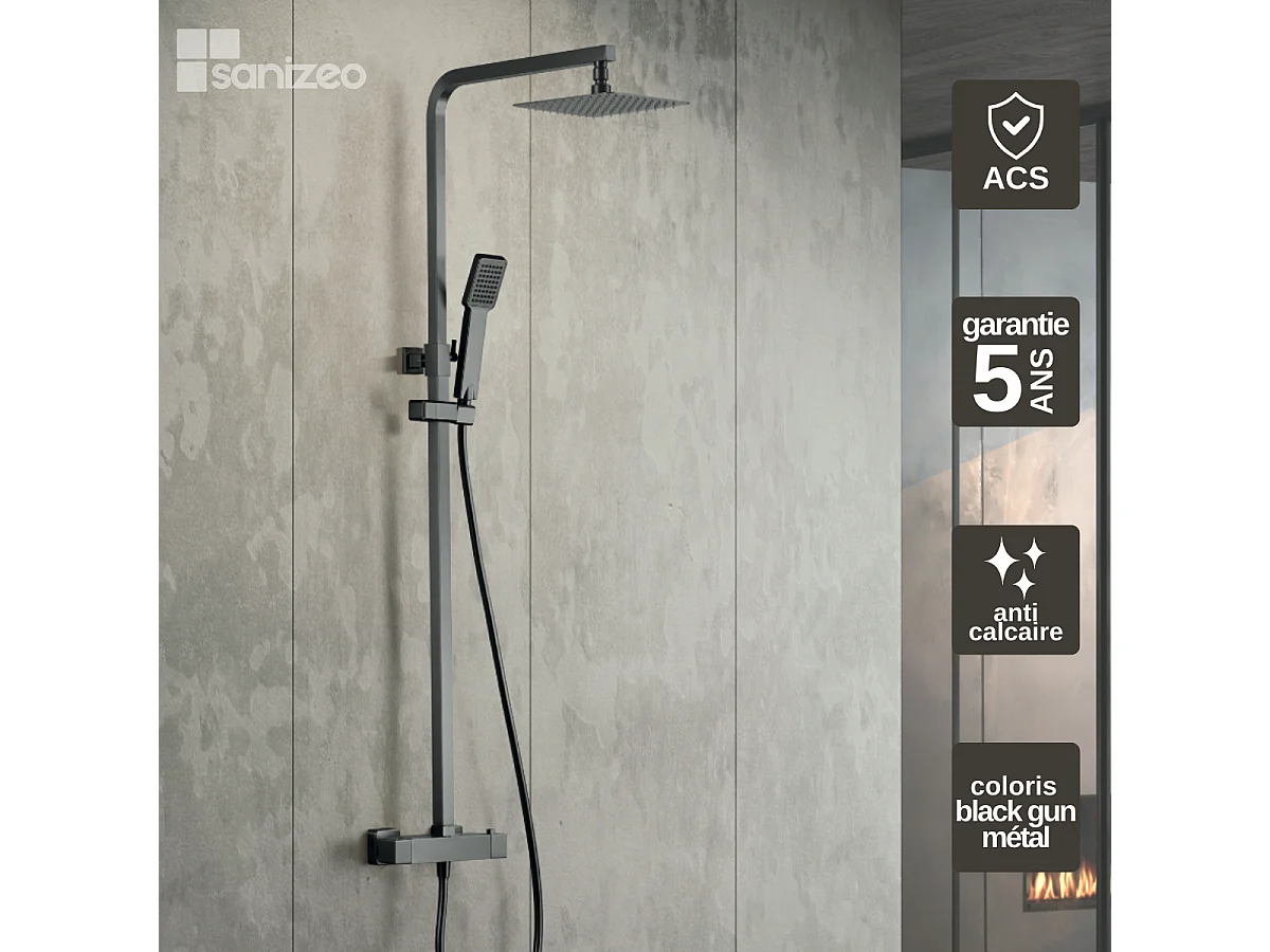 Colonne de Douche avec Mitigeur Thermostatique noir métal anti-calcaire - Design Moderne - VIGO IMEX