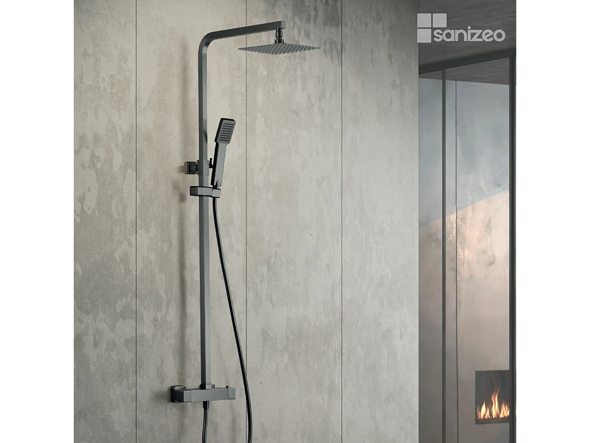 Colonne de Douche avec Mitigeur Thermostatique noir métal anti-calcaire - Design Moderne - VIGO IMEX