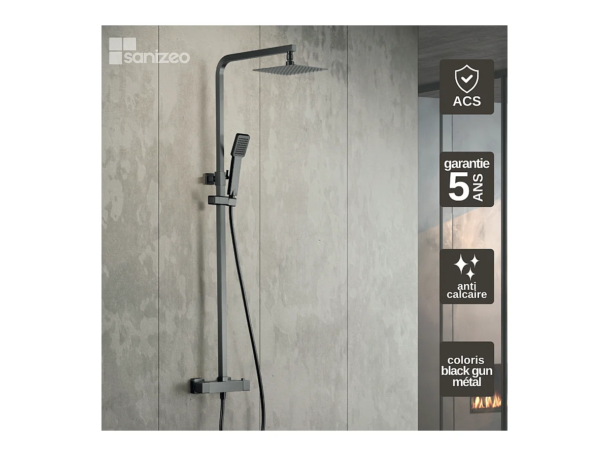 Colonne de Douche Thermostatique Anti-Calcaire Black Gun Métal IMEX VIGO BTV013/BGM