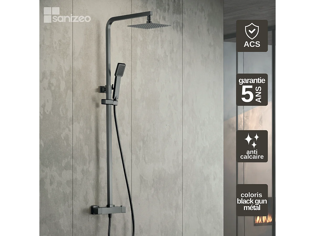 Colonne de Douche avec Mitigeur Thermostatique noir métal anti-calcaire - Design Moderne - VIGO IMEX