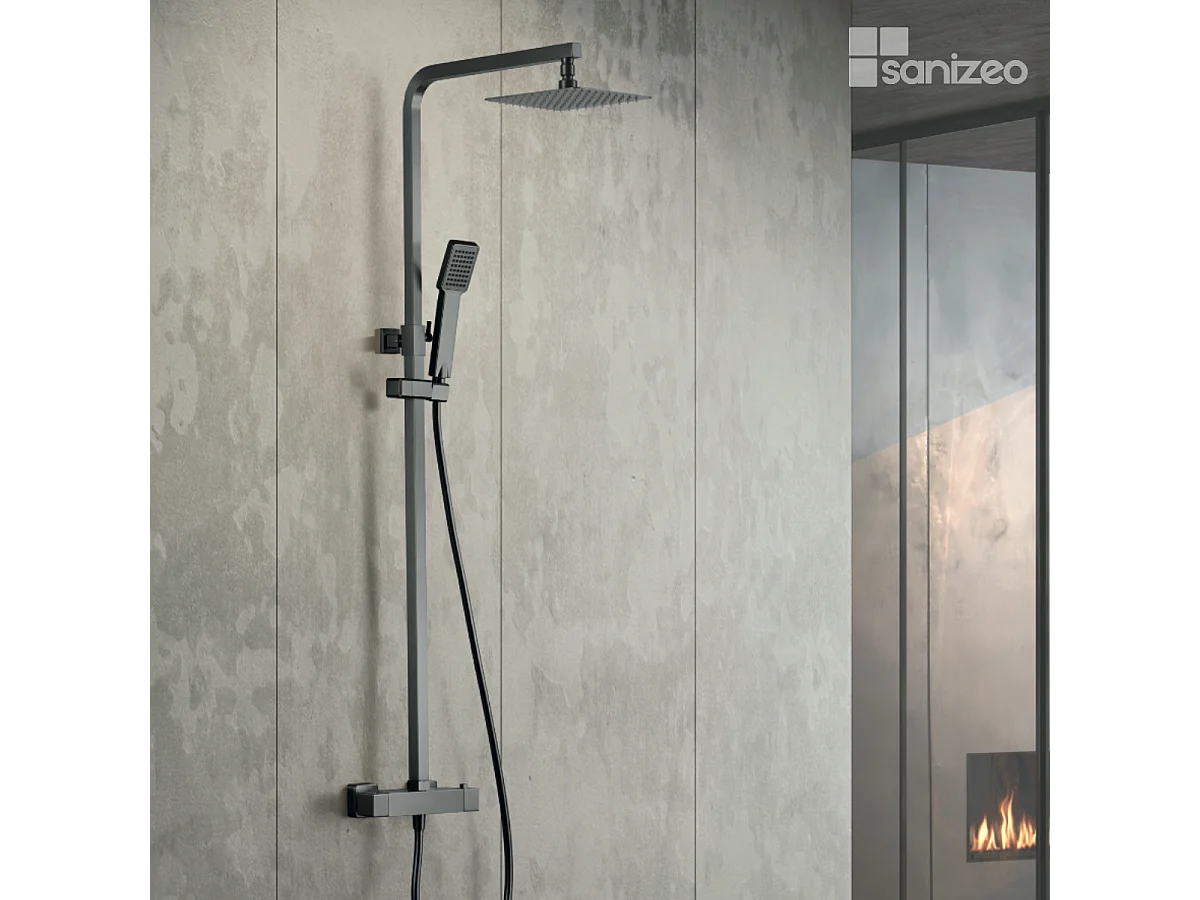 Colonne de Douche avec Mitigeur Thermostatique noir métal anti-calcaire - Design Moderne - VIGO IMEX