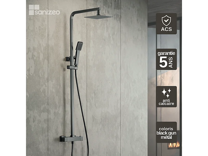 Colonne de Douche avec Mitigeur Thermostatique noir métal anti-calcaire - Design Moderne - VIGO IMEX