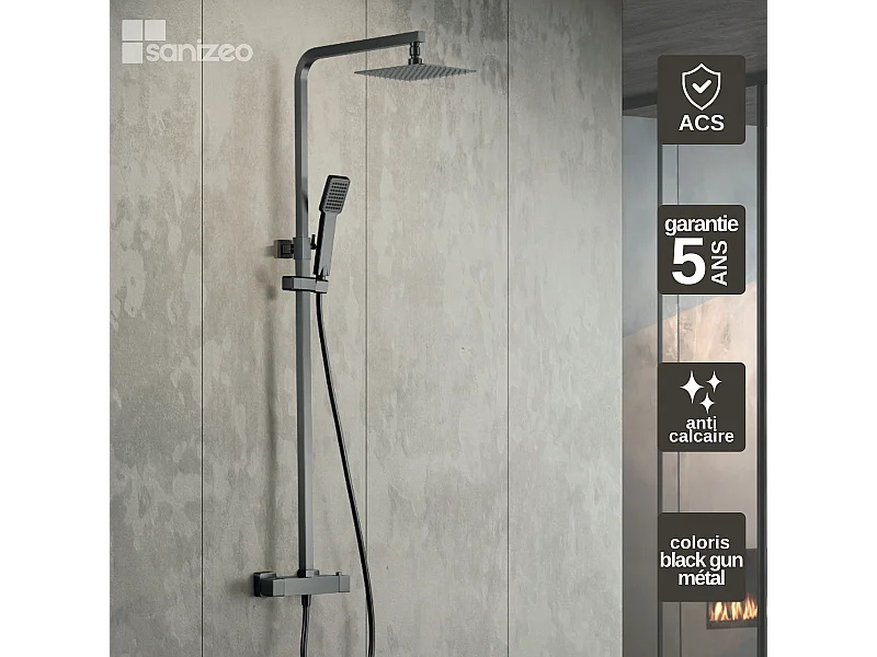 Colonne de Douche avec Mitigeur Thermostatique noir métal anti-calcaire - Design Moderne - VIGO IMEX