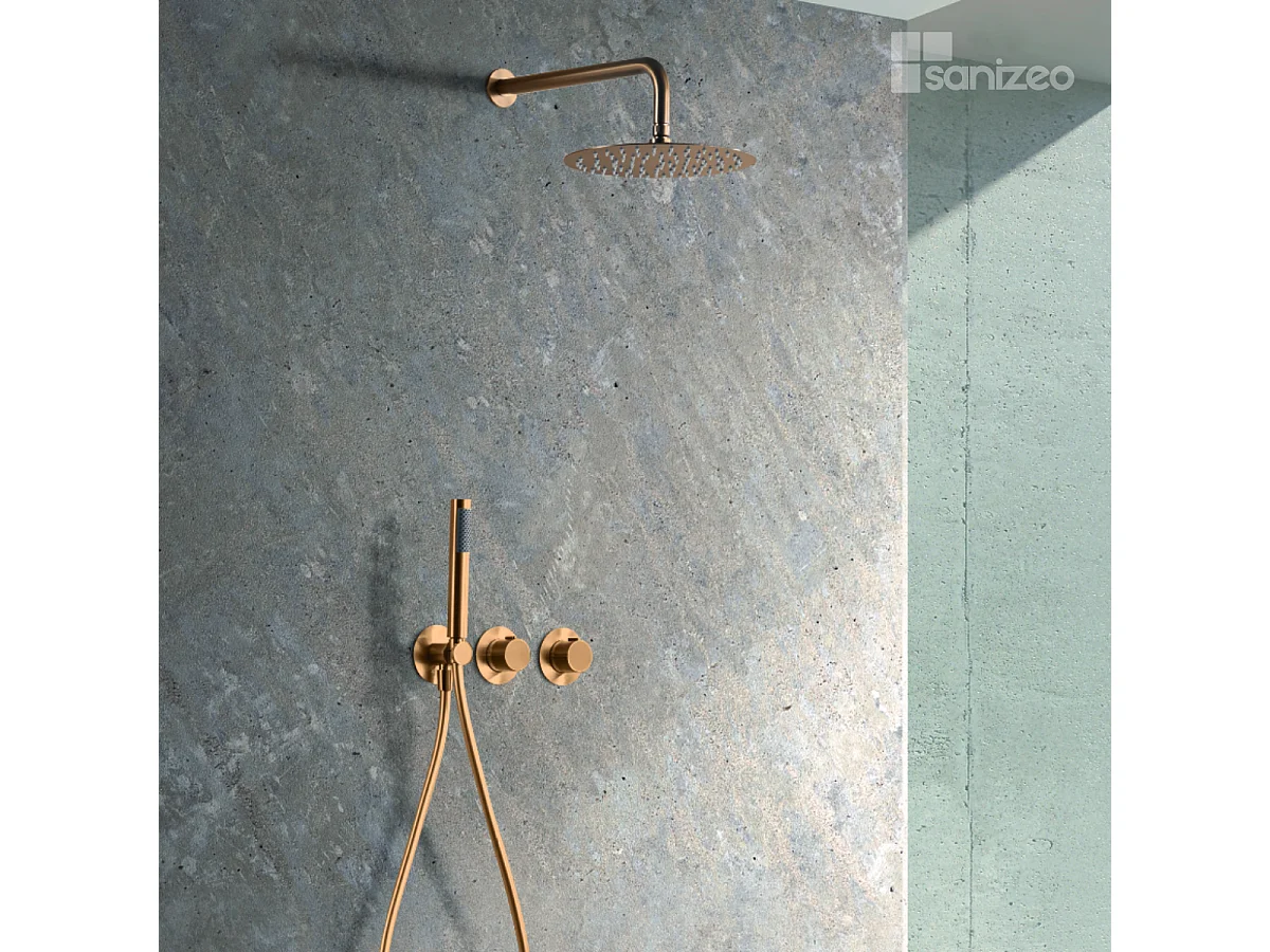 Colonne de Douche Encastrée avec Mitigeur Thermostatique or rose cuivré anti-calcaire - Design Moderne - ASSEN IMEX