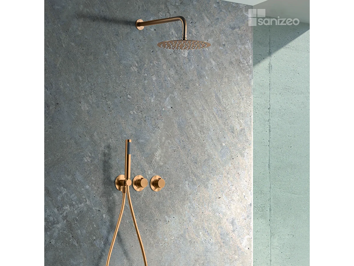 Colonne de Douche Encastrée avec Mitigeur Thermostatique or rose cuivré anti-calcaire - Design Moderne - ASSEN IMEX