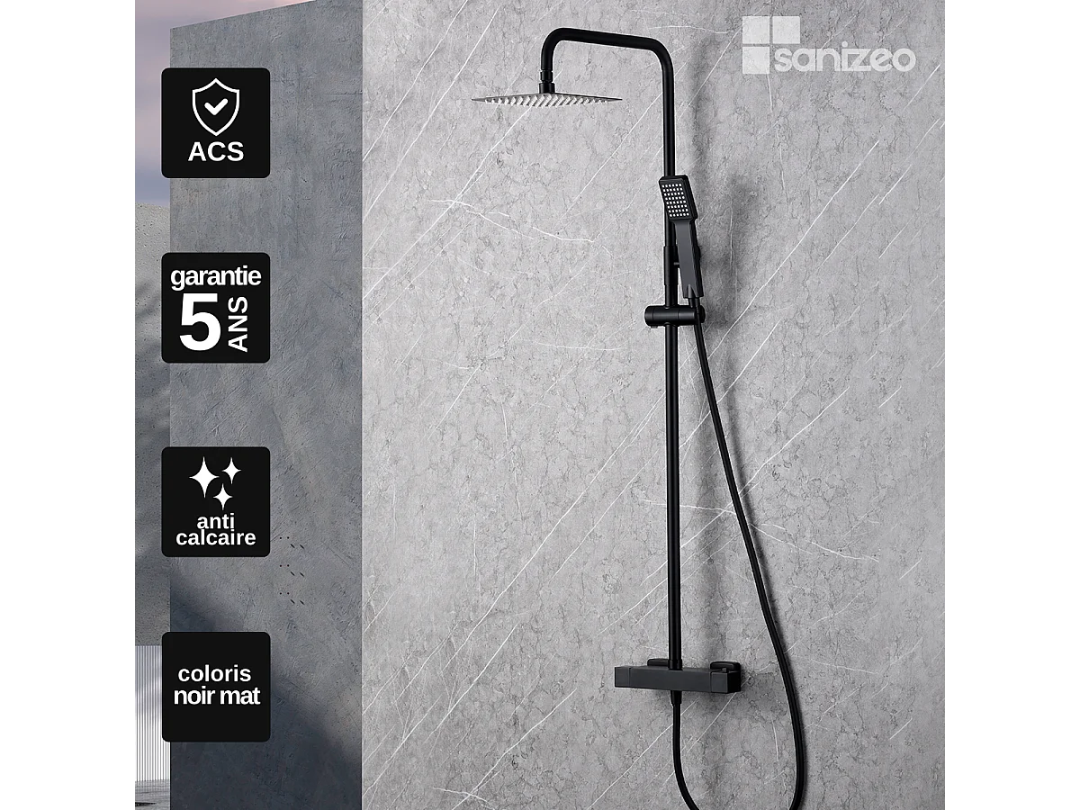 Colonne de Douche avec Mitigeur Thermostatique noir mat anti-calcaire - Design Moderne - ART IMEX