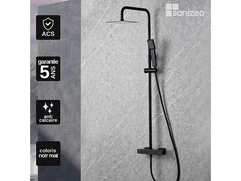 Colonne de Douche avec Mitigeur Thermostatique noir mat anti-calcaire - Design Moderne - ART IMEX