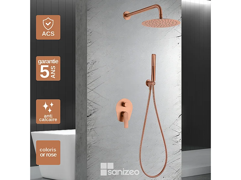 Colonne de Douche Encastrée or rose cuivré anti-calcaire - Design Moderne et Économie d'eau - Kit Complet DELOS IMEX