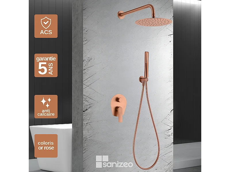 Colonne de Douche Encastrée or rose cuivré anti-calcaire - Design Moderne et Économie d'eau - Kit Complet DELOS IMEX