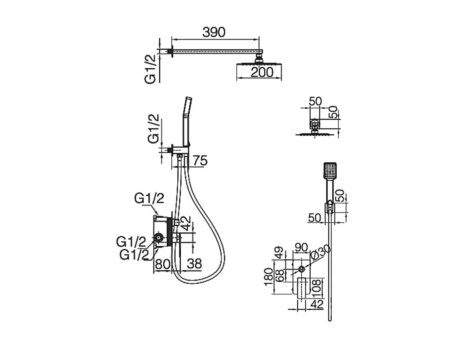 Colonne de Douche Encastrée or brossé anti-calcaire - Design Moderne et Économie d'eau - Kit Complet PISA IMEX