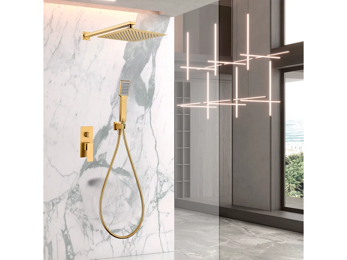 Colonne de Douche Encastrée or brossé anti-calcaire - Design Moderne et Économie d'eau - Kit Complet PISA IMEX