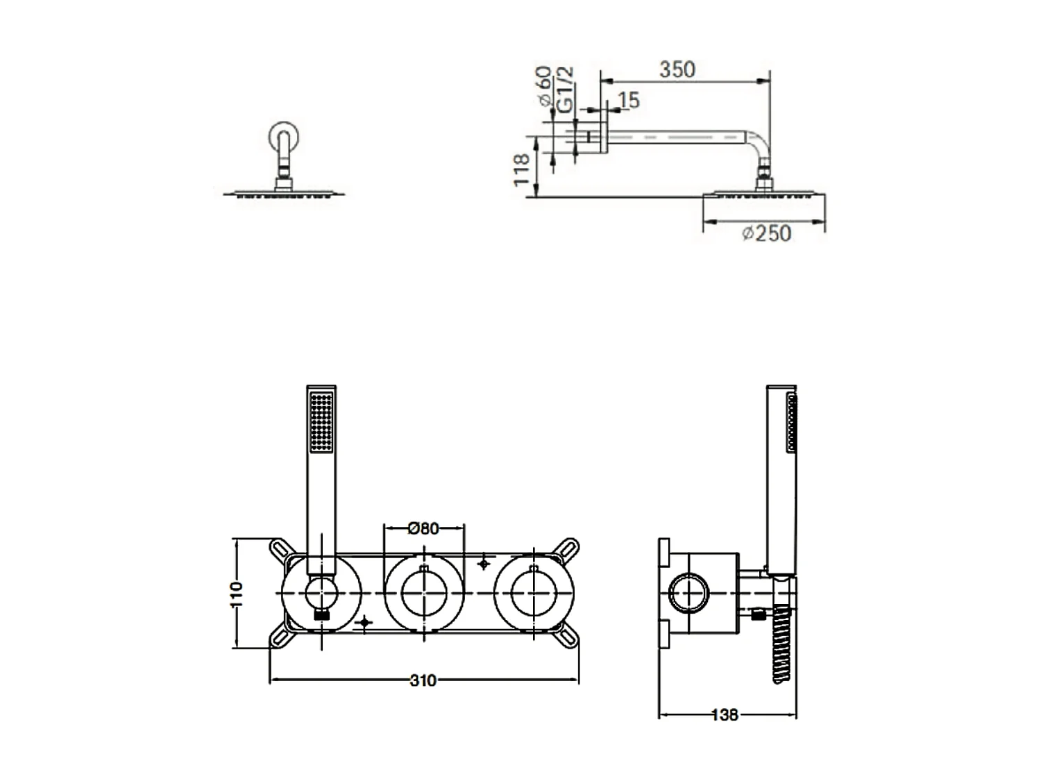 Colonne de Douche Encastrée avec Mitigeur Thermostatique noir métal anti-calcaire - Design Moderne - ASSEN IMEX