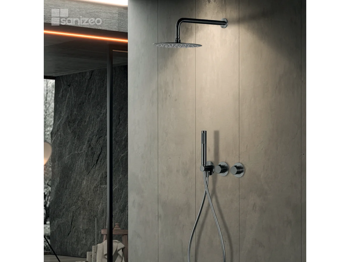 Colonne de Douche Encastrée avec Mitigeur Thermostatique noir métal anti-calcaire - Design Moderne - ASSEN IMEX