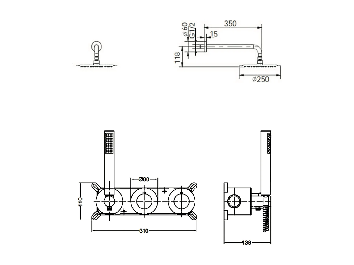 Colonne de Douche Encastrée avec Mitigeur Thermostatique noir métal anti-calcaire - Design Moderne - ASSEN IMEX