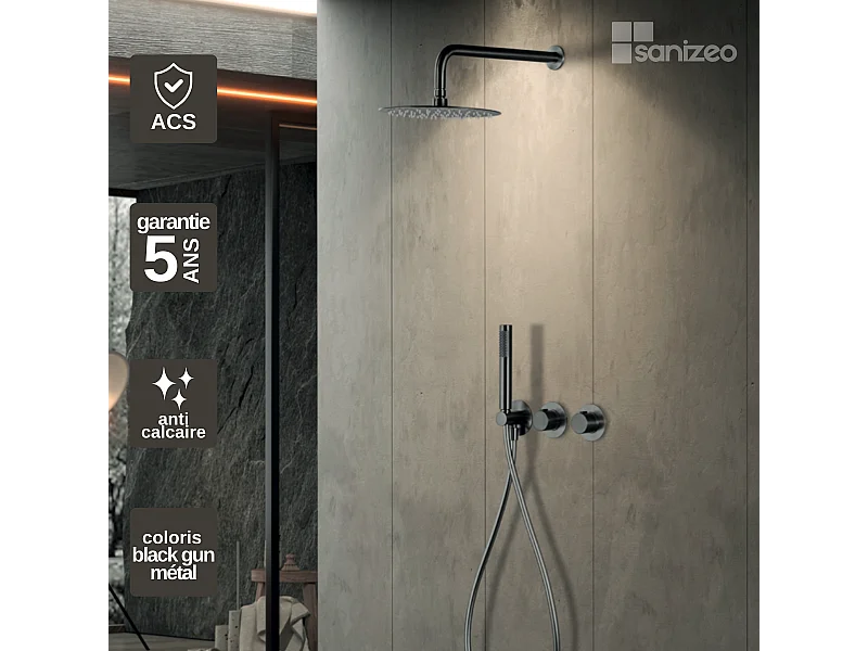 Colonne de Douche Encastrée avec Mitigeur Thermostatique noir métal anti-calcaire - Design Moderne - ASSEN IMEX