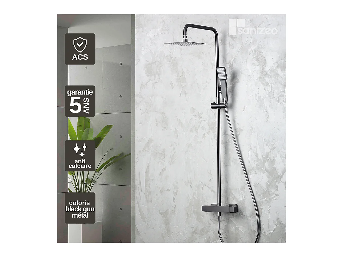 Colonne de Douche avec Mitigeur Thermostatique noir métal anti-calcaire - Design Moderne - ART IMEX