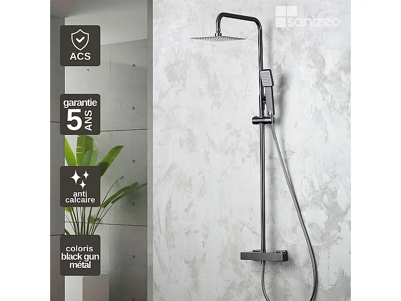 Colonne de Douche avec Mitigeur Thermostatique noir métal anti-calcaire - Design Moderne - ART IMEX