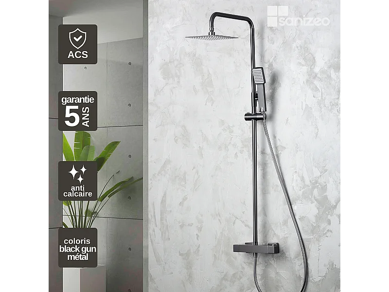 Colonne de Douche avec Mitigeur Thermostatique noir métal anti-calcaire - Design Moderne - ART IMEX