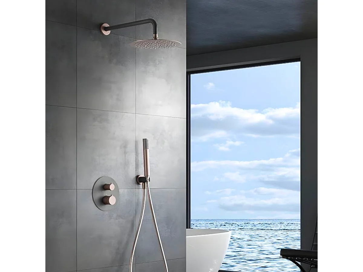 Colonne de Douche Encastrée avec Mitigeur Thermostatique gris/rose  anti-calcaire - Design Moderne - LINE IMEX