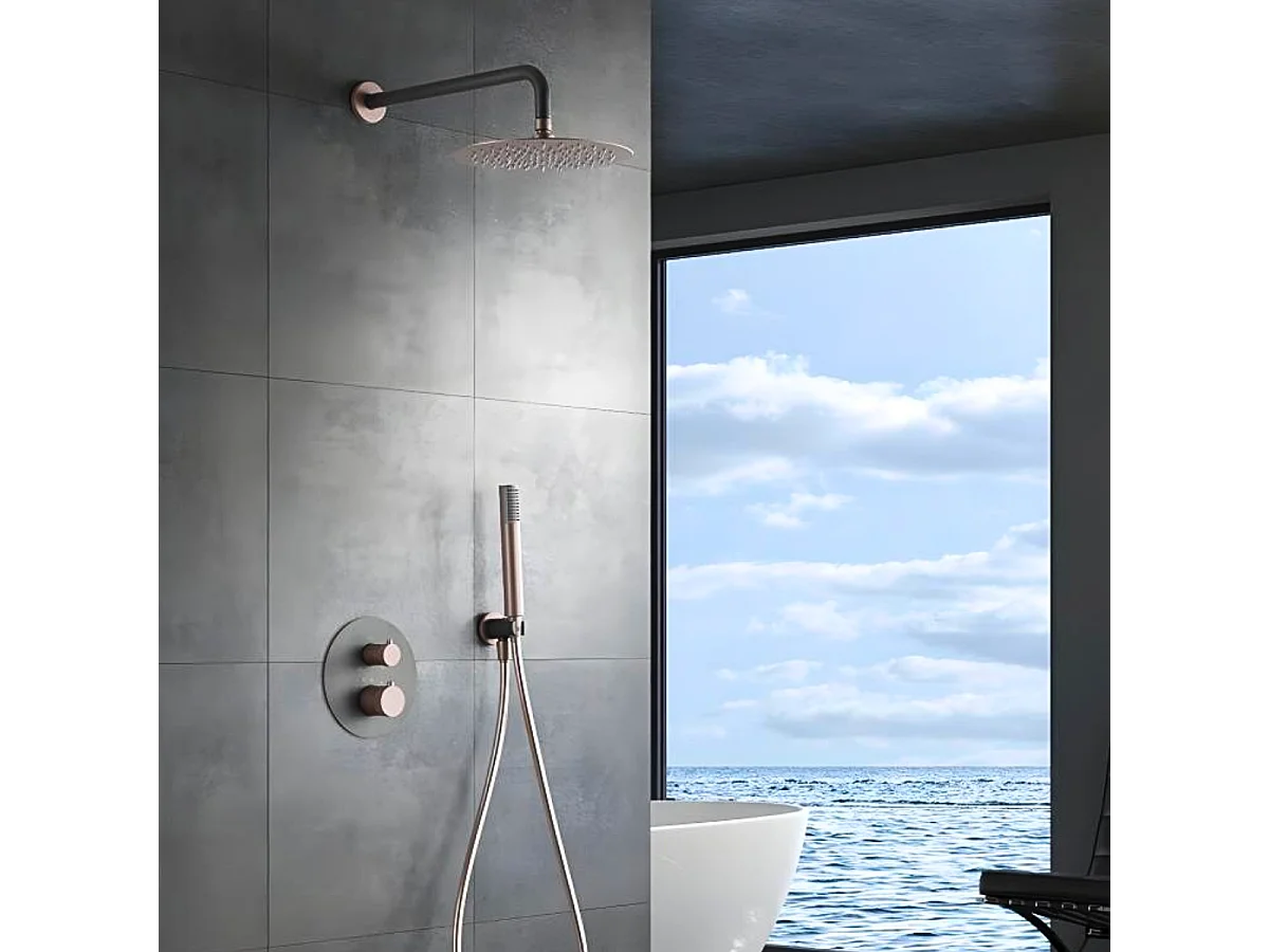 Colonne de Douche Encastrée avec Mitigeur Thermostatique gris/rose  anti-calcaire - Design Moderne - LINE IMEX