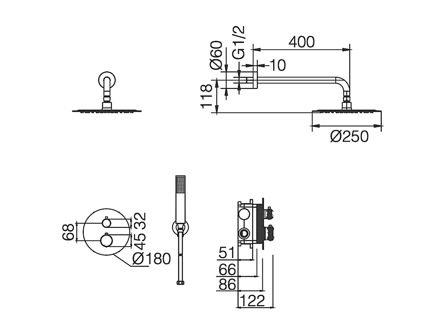 Colonne de Douche Encastrée avec Mitigeur Thermostatique gris/rose  anti-calcaire - Design Moderne - LINE IMEX