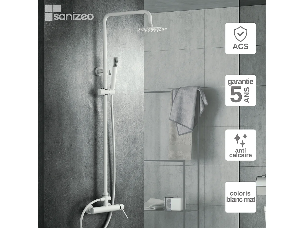 Colonne de Douche Anti-Calcaire Blanc Mat MILOS STICK BDYS045/BL