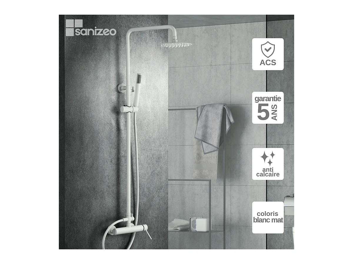 Colonne de Douche Anti-Calcaire Blanc Mat MILOS STICK BDYS045/BL