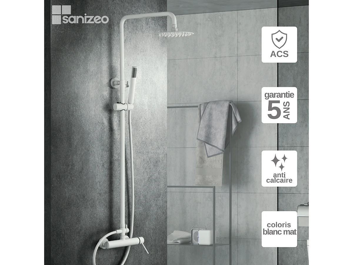 Colonne de Douche Anti-Calcaire Blanc Mat MILOS STICK BDYS045/BL