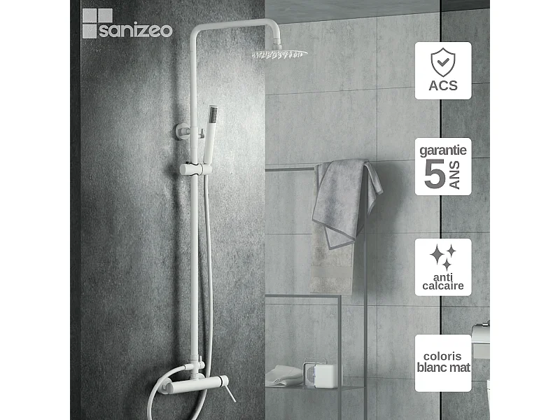 Colonne de Douche Anti-Calcaire Blanc Mat MILOS STICK BDYS045/BL