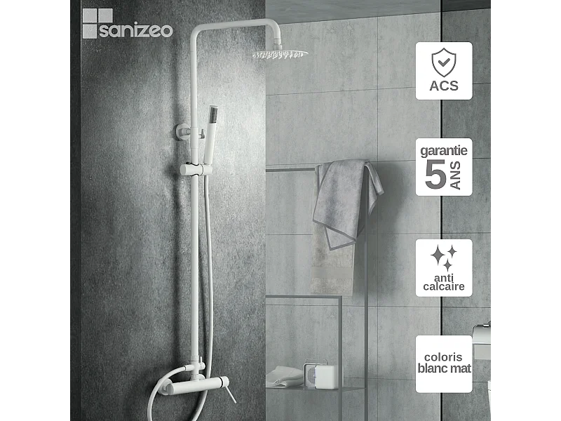 Colonne de Douche Anti-Calcaire Blanc Mat MILOS STICK BDYS045/BL