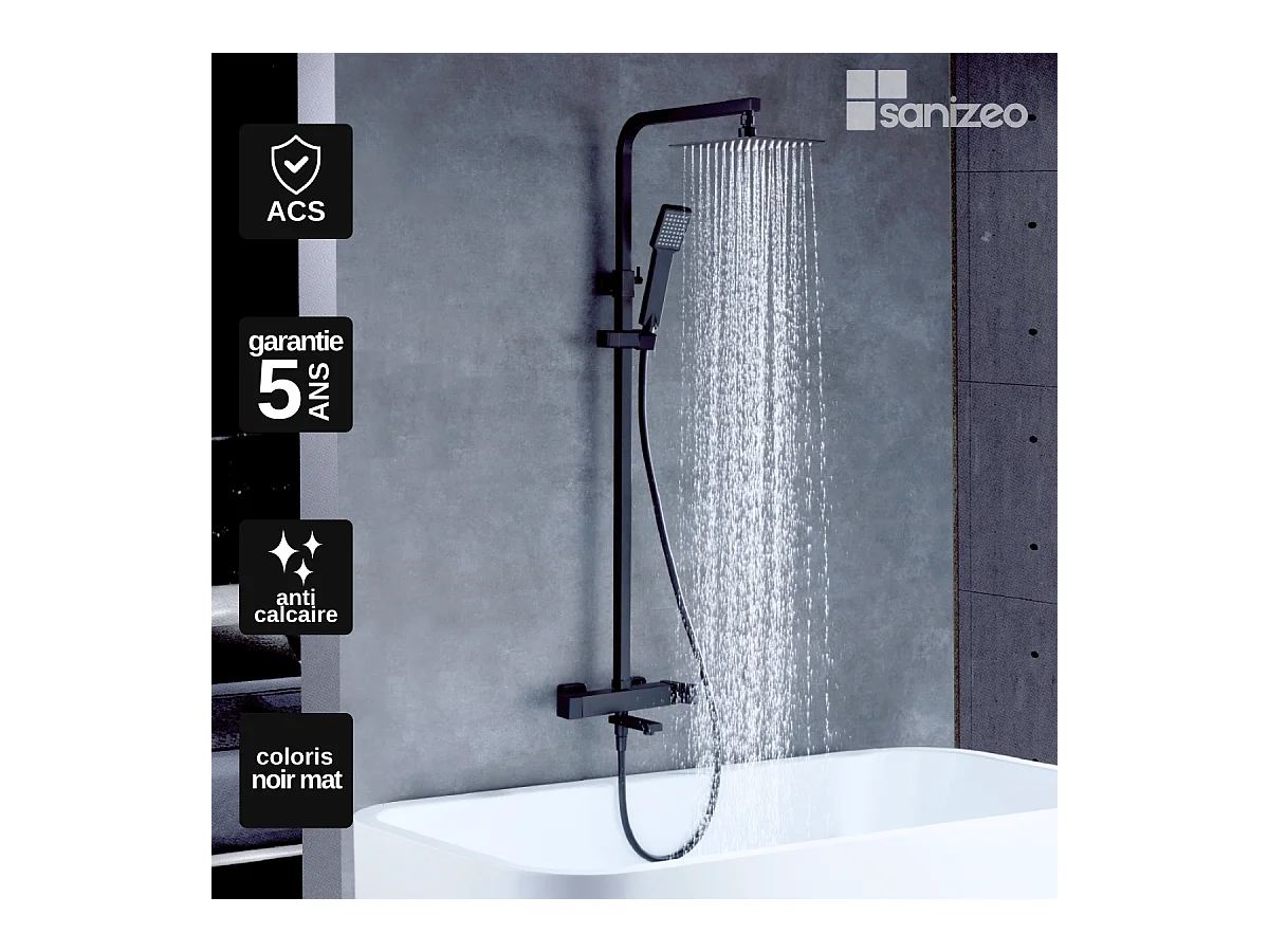 Colonne de Douche  et Baignoire Anti-Calcaire Noir Mat IMEX FIYI BDF016-B/NG
