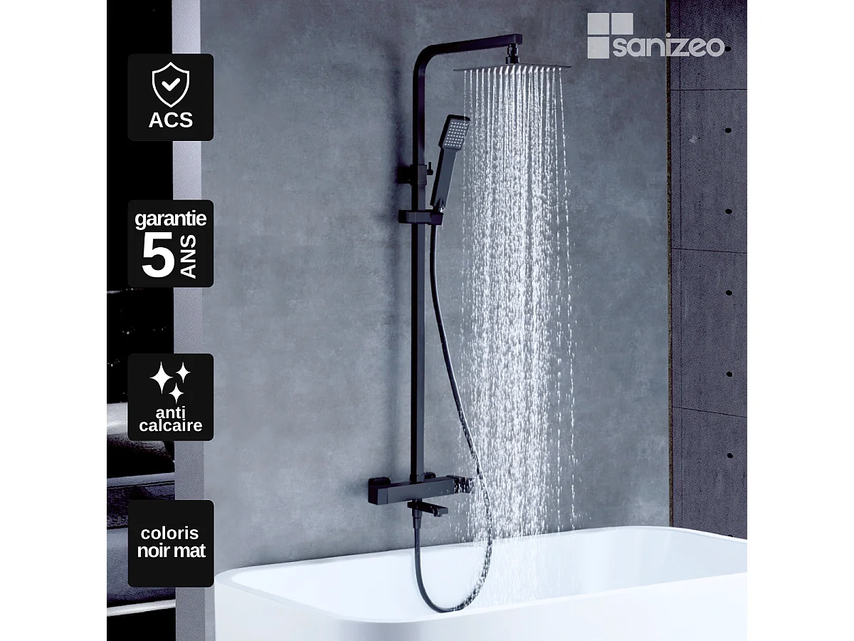 Colonne de Douche et Baignoire noir mat anti-calcaire - Design Moderne et Économie d'eau - Kit Complet FIYI IMEX