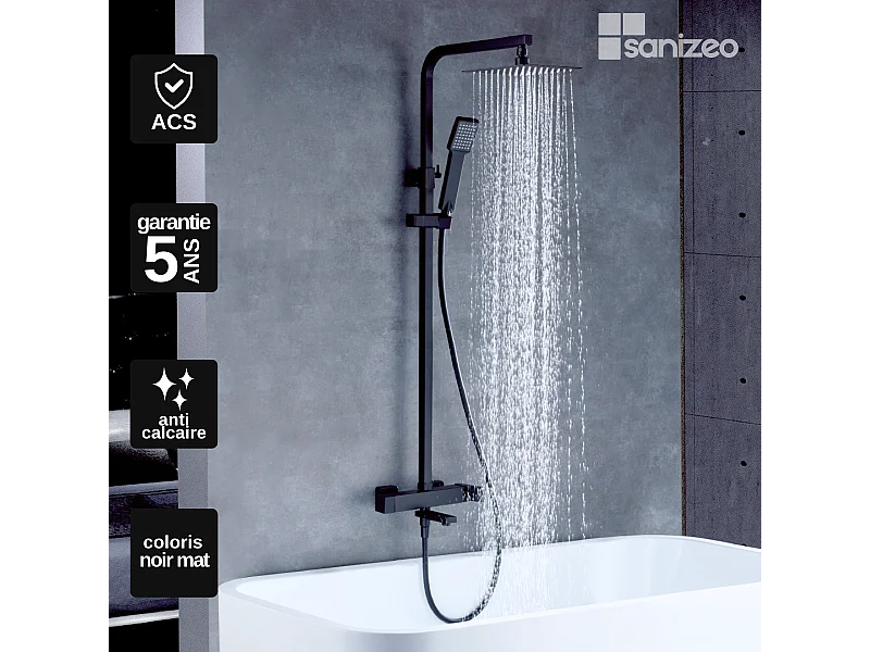 Colonne de Douche et Baignoire noir mat anti-calcaire - Design Moderne et Économie d'eau - Kit Complet FIYI IMEX