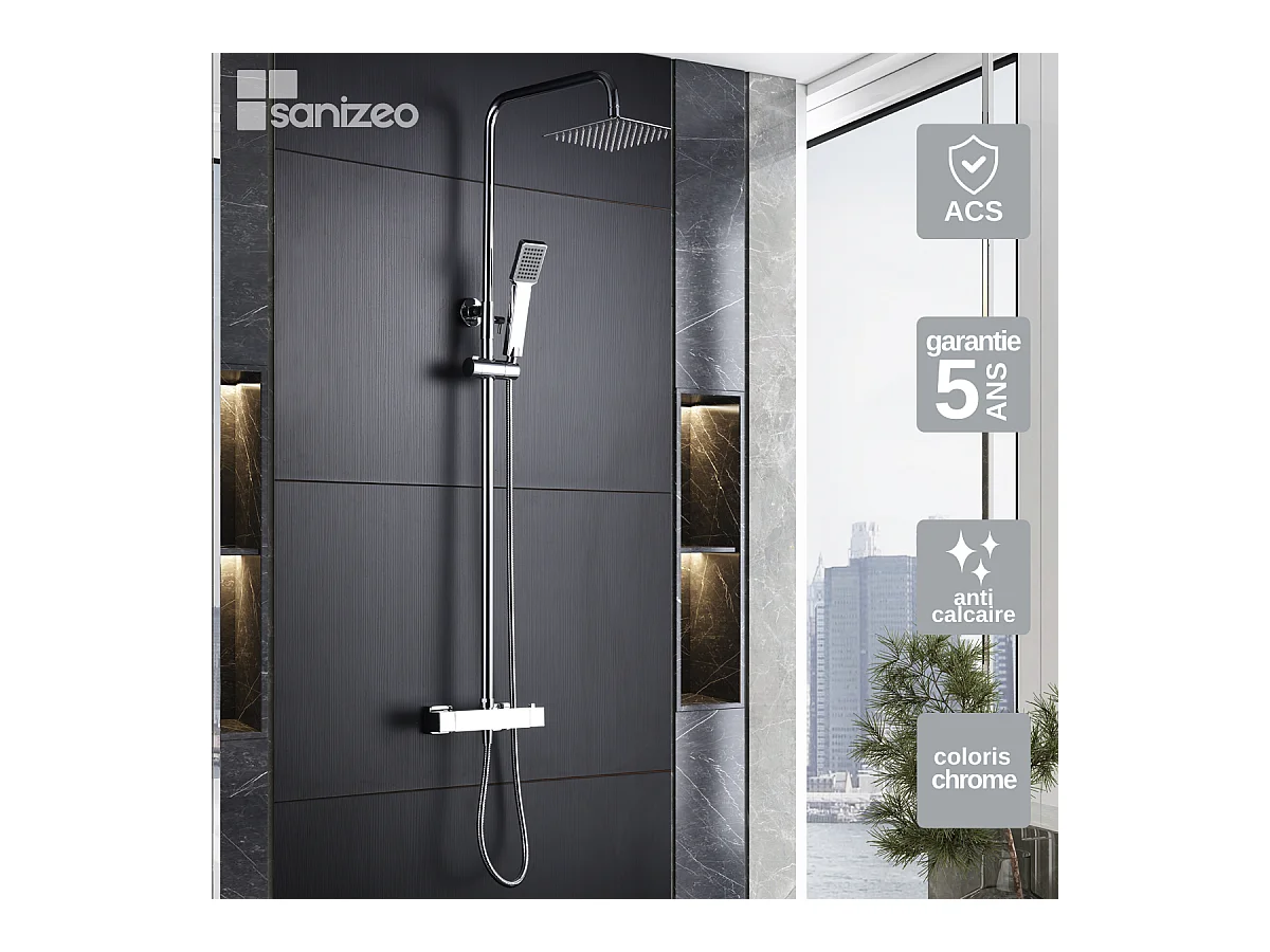 Colonne de Douche avec Mitigeur Thermostatique chromé anti-calcaire - Design Moderne - ART IMEX