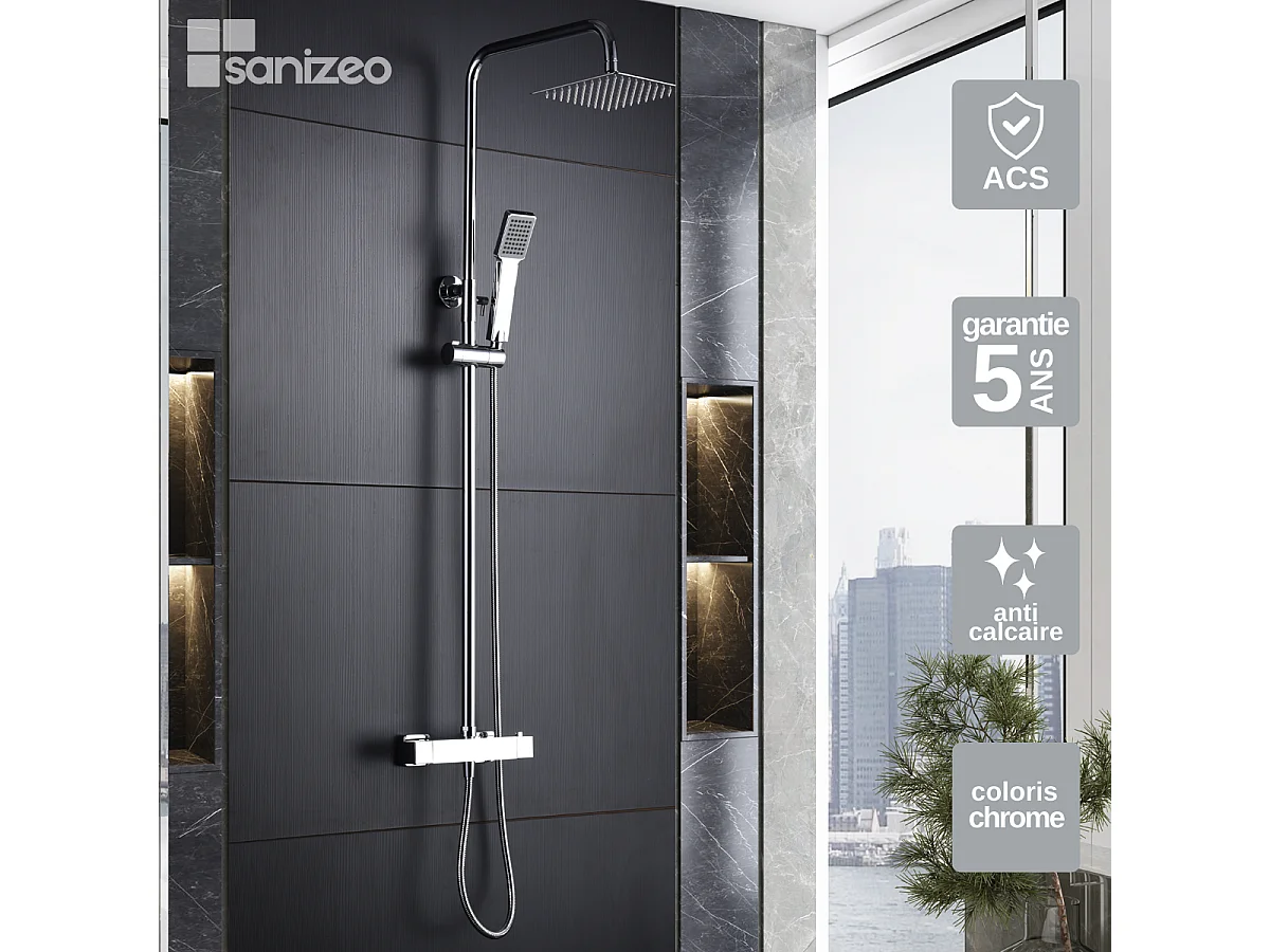 Colonne de Douche avec Mitigeur Thermostatique chromé anti-calcaire - Design Moderne - ART IMEX