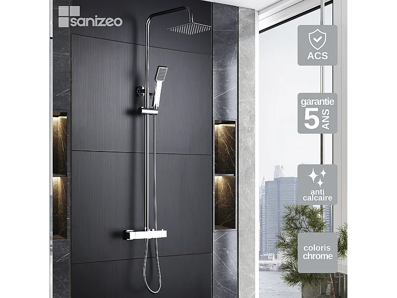 Colonne de Douche avec Mitigeur Thermostatique chromé anti-calcaire - Design Moderne - ART IMEX