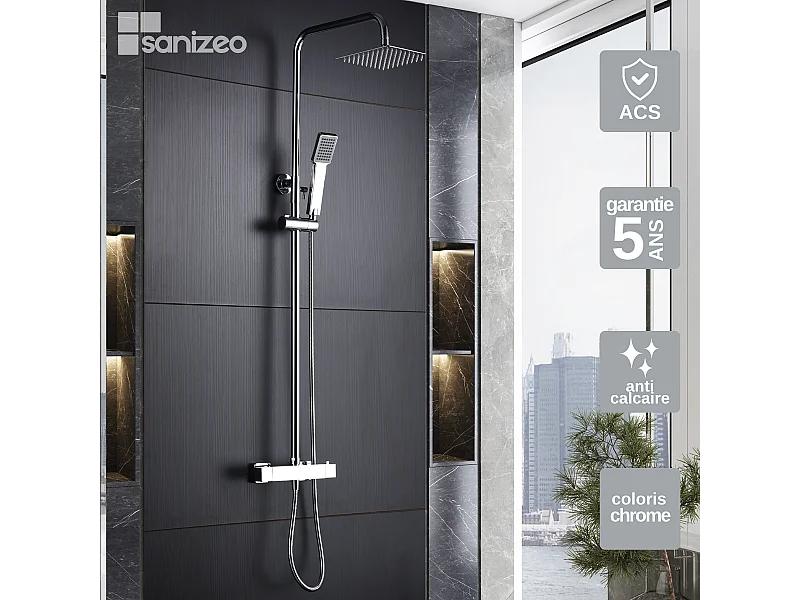 Colonne de Douche avec Mitigeur Thermostatique chromé anti-calcaire - Design Moderne - ART IMEX