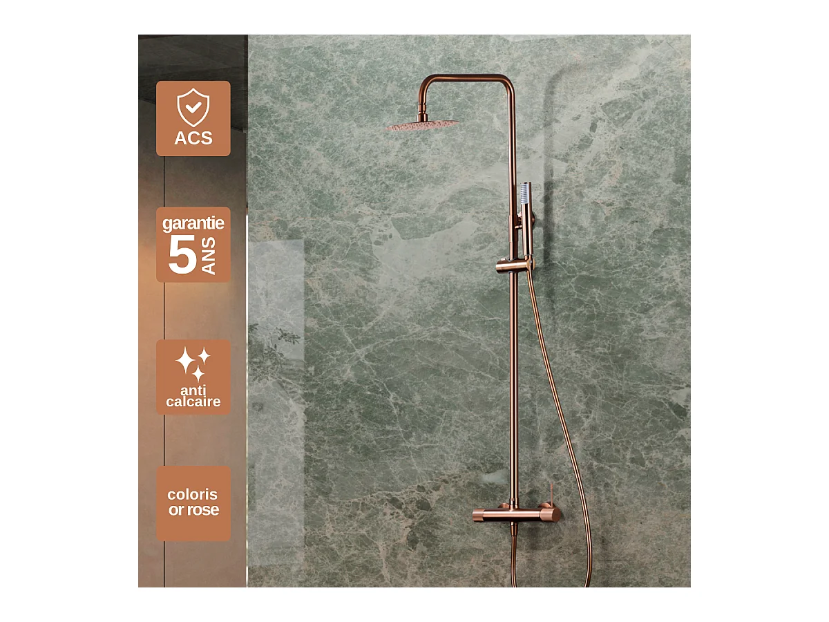 Colonne de Douche or rose cuivré anti-calcaire - Design Moderne et Économie d'eau - Kit Complet LINE IMEX