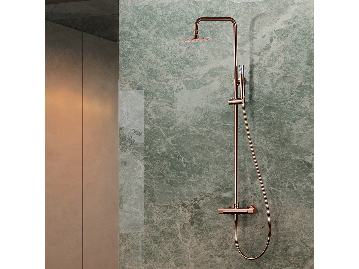 Colonne de Douche or rose cuivré anti-calcaire - Design Moderne et Économie d'eau - Kit Complet LINE IMEX