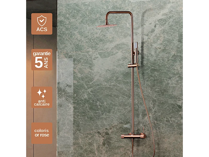 Colonne de Douche or rose cuivré anti-calcaire - Design Moderne et Économie d'eau - Kit Complet LINE IMEX