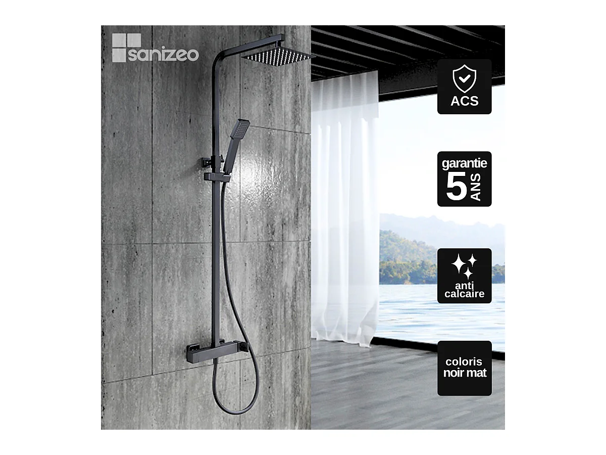 Colonne de Douche  Anti-Calcaire Noir Mat IMEX FIYI BDF016/NG