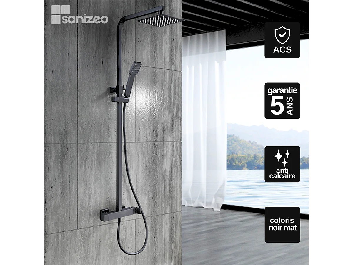 Colonne de Douche noir mat anti-calcaire - Design Moderne et Économie d'eau - Kit Complet FIYI IMEX