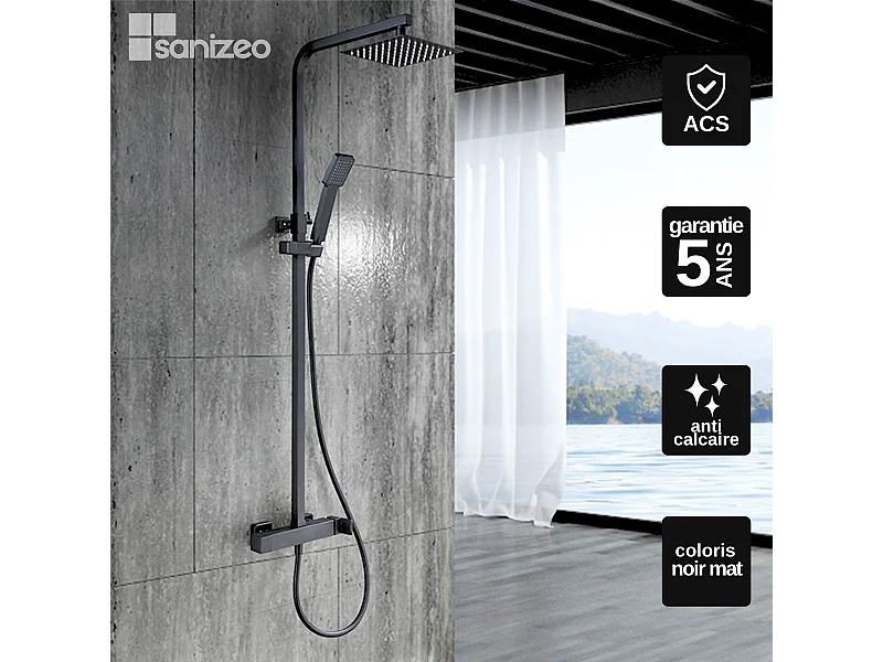 Colonne de Douche noir mat anti-calcaire - Design Moderne et Économie d'eau - Kit Complet FIYI IMEX