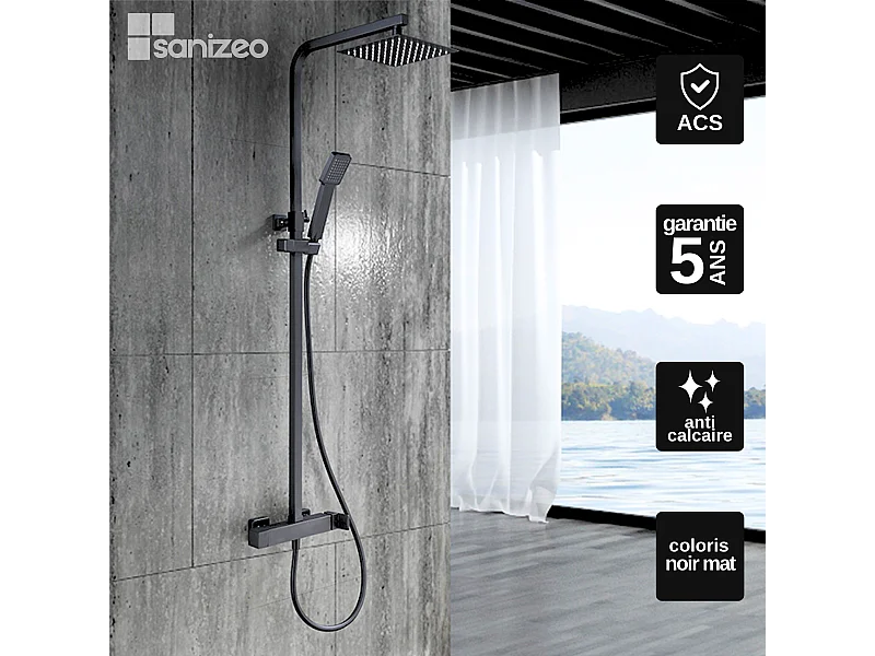 Colonne de Douche noir mat anti-calcaire - Design Moderne et Économie d'eau - Kit Complet FIYI IMEX