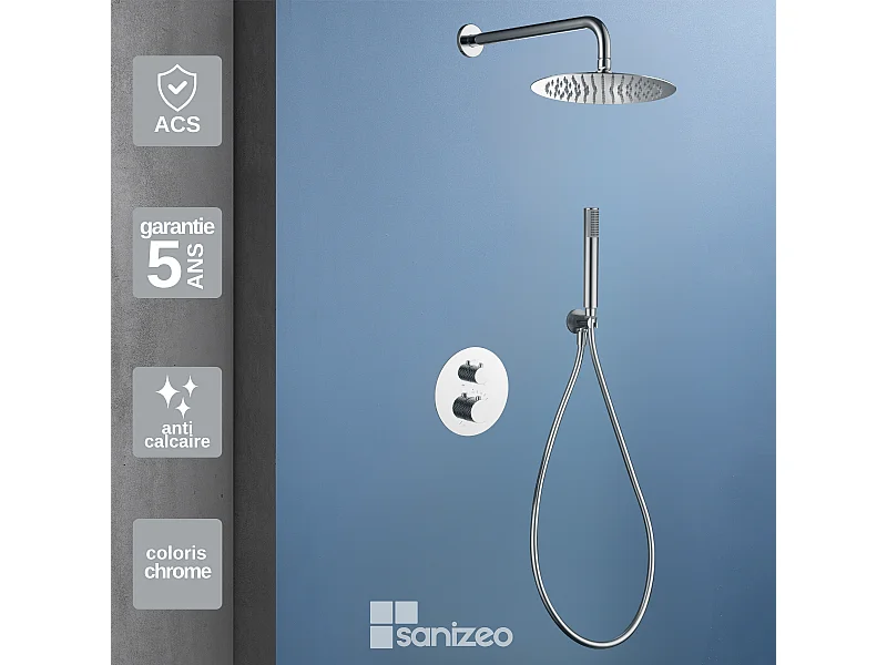 Colonne de Douche Encastrée avec Mitigeur Thermostatique chromé anti-calcaire - Design Moderne - GENOVA IMEX