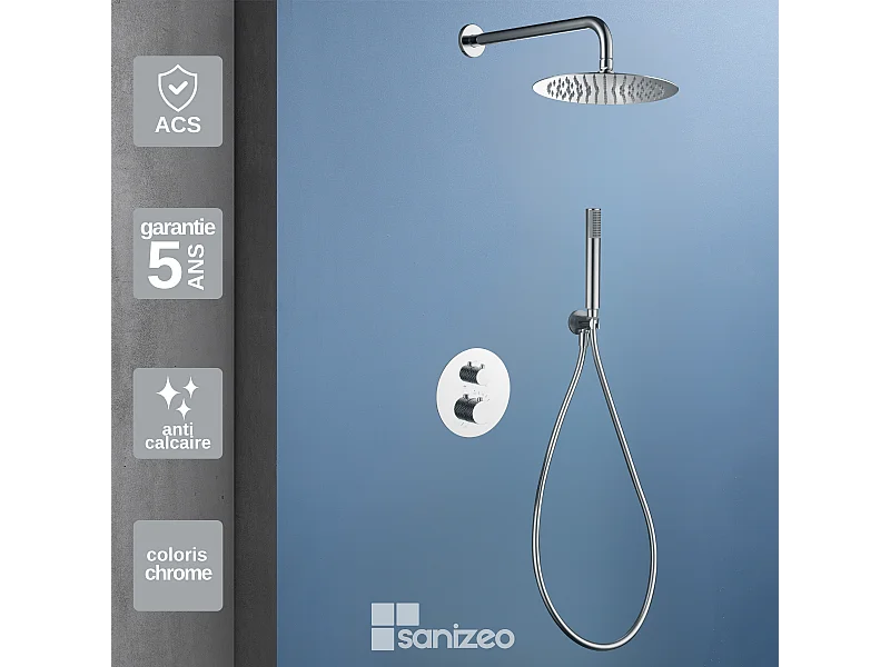 Colonne de Douche Encastrée avec Mitigeur Thermostatique chromé anti-calcaire - Design Moderne - GENOVA IMEX