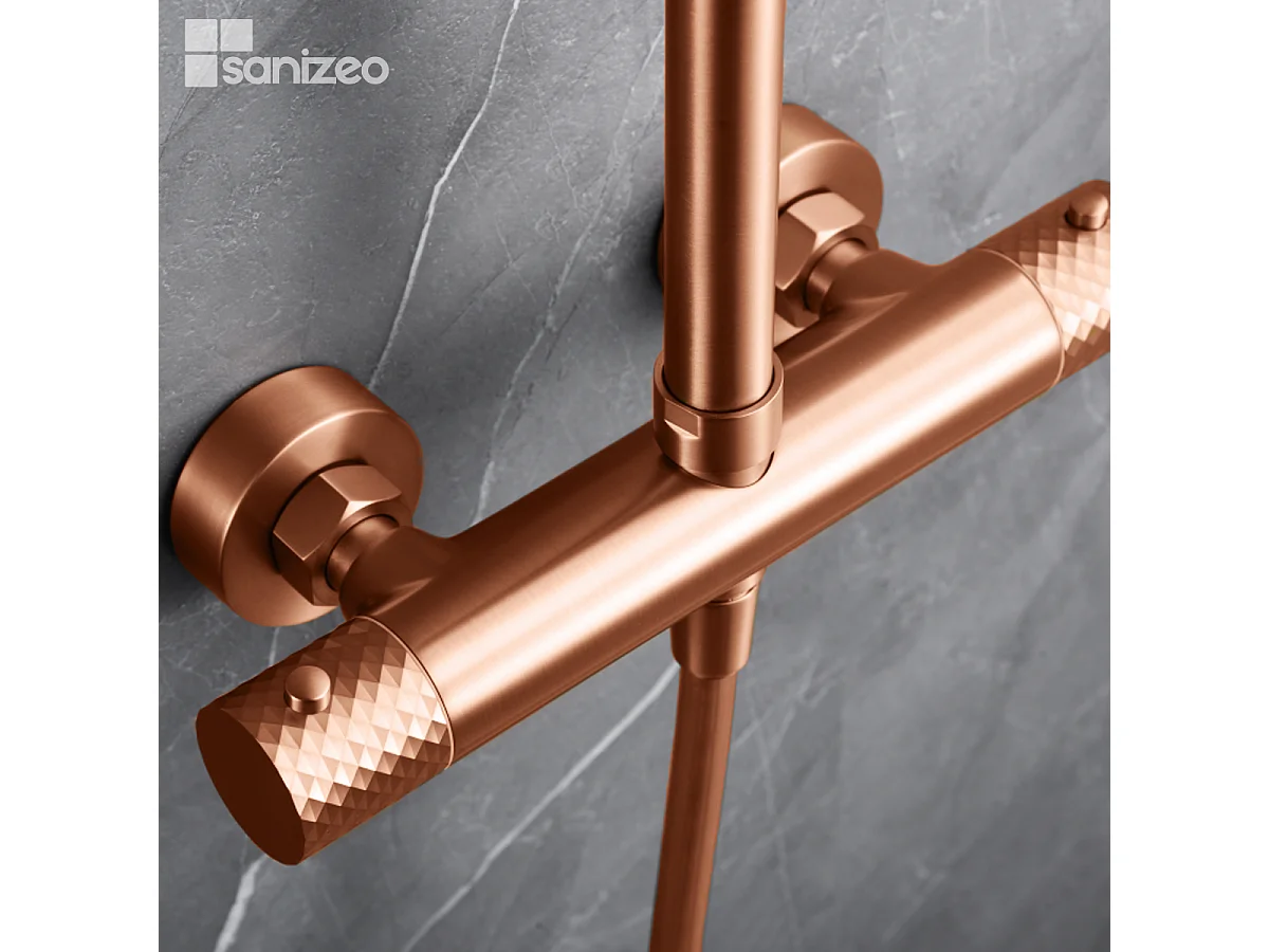 Colonne de Douche avec Mitigeur Thermostatique or rose cuivré anti-calcaire - Design Moderne - GENOVA IMEX