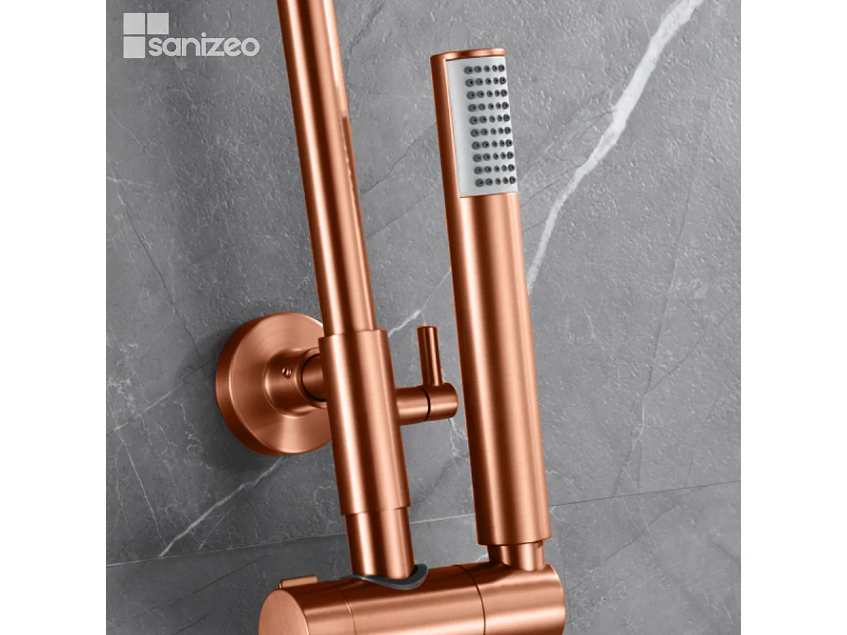 Colonne de Douche avec Mitigeur Thermostatique or rose cuivré anti-calcaire - Design Moderne - GENOVA IMEX