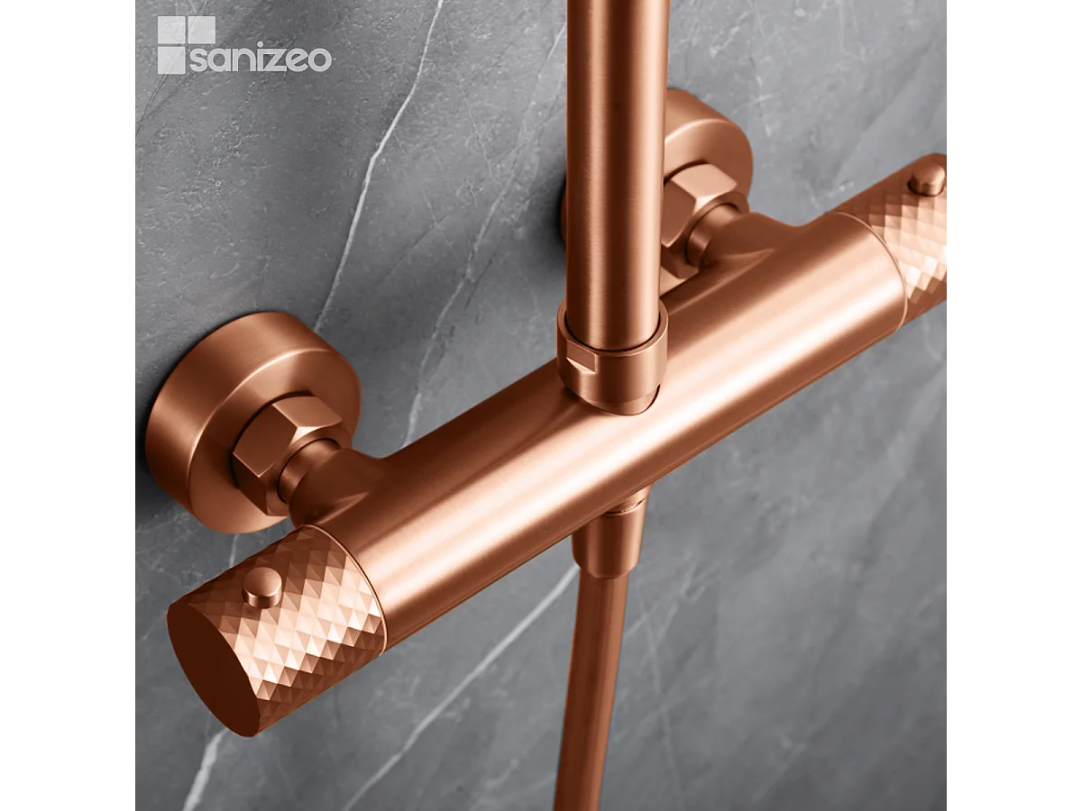 Colonne de Douche avec Mitigeur Thermostatique or rose cuivré anti-calcaire - Design Moderne - GENOVA IMEX